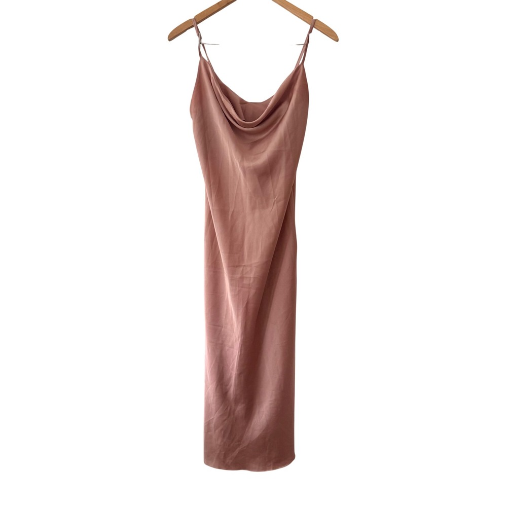 Y2K Satin Cowl Neck Midi Slip Dress Dusty Rose Pink Cocktail‎ Formal Event Dress
